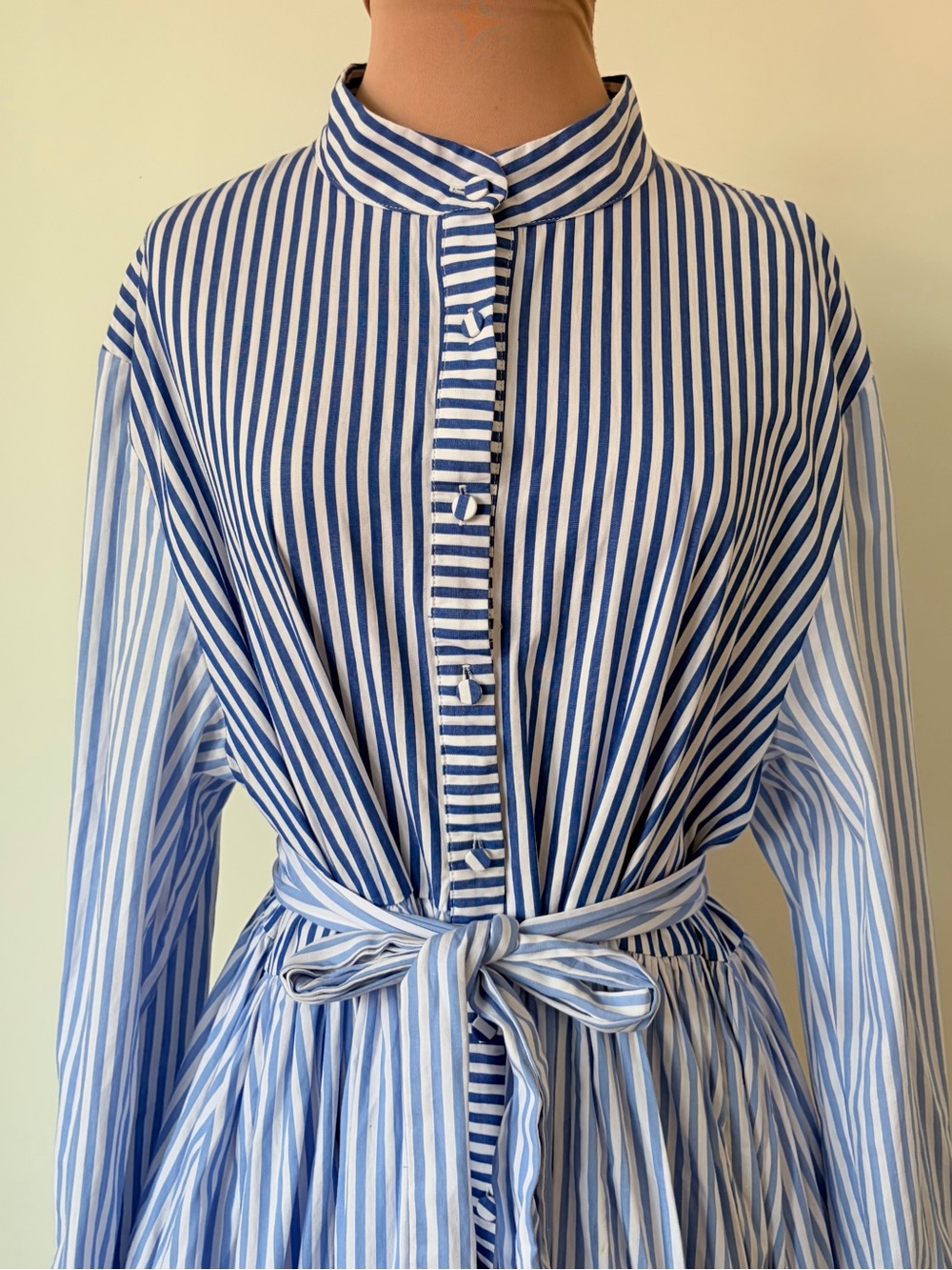 Bohemian Traders Pinstripe Long Sleeve A-Line Waist Tie Blue White Mini Dress M - Picture 5 of 12